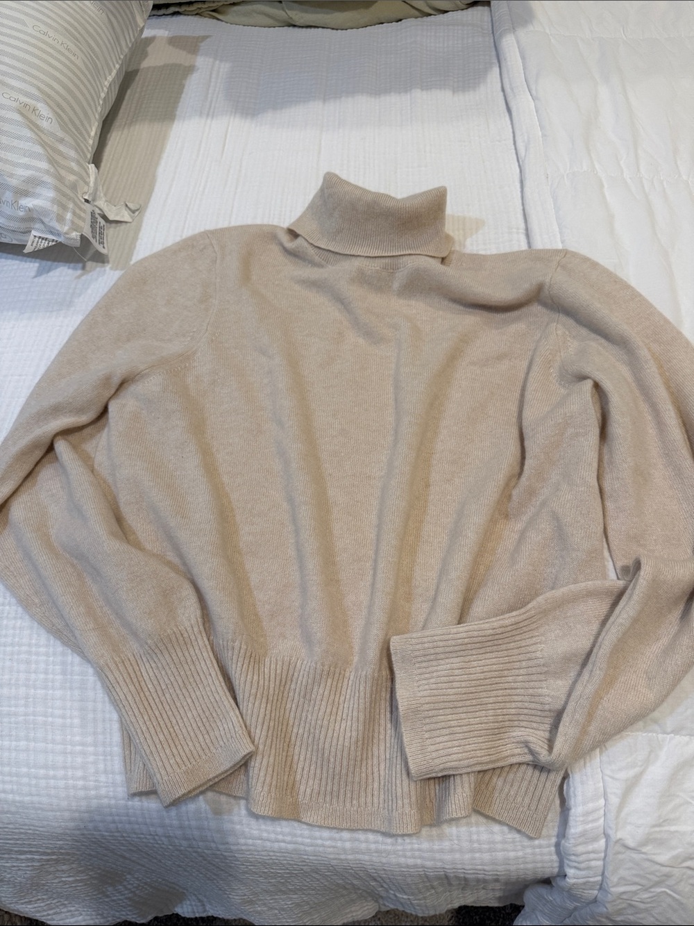 J. Crew Cream/Tan Oatmeal Turtleneck Cashmere Sweater - XL